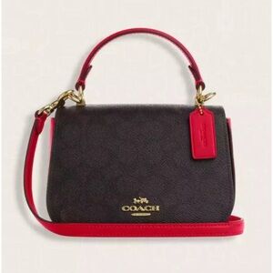 Coach Lysa Top Handle Bag In Signature Canvas Walnut Bold Red